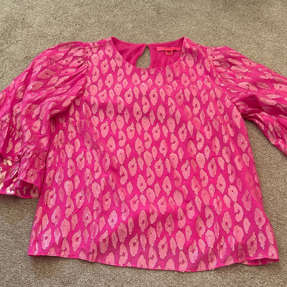 Lilly Pulitzer Francis Silk Top Razberry Metallic Clip